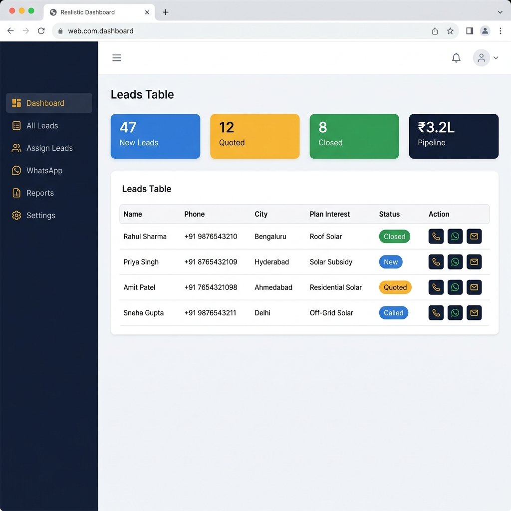 Solar business CRM admin panel dashboard
